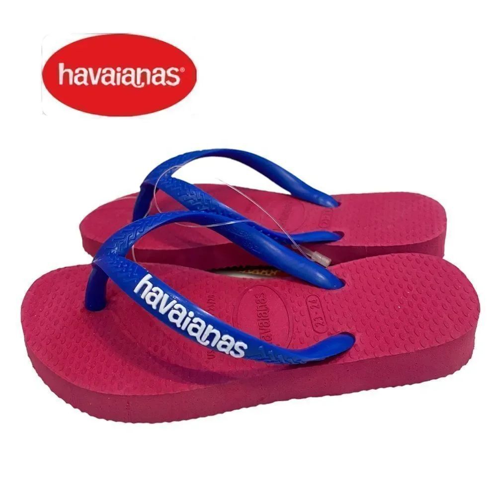 New with Tag Havaianas Electric Pink Blue Slim Flip Flop Kids Sandals